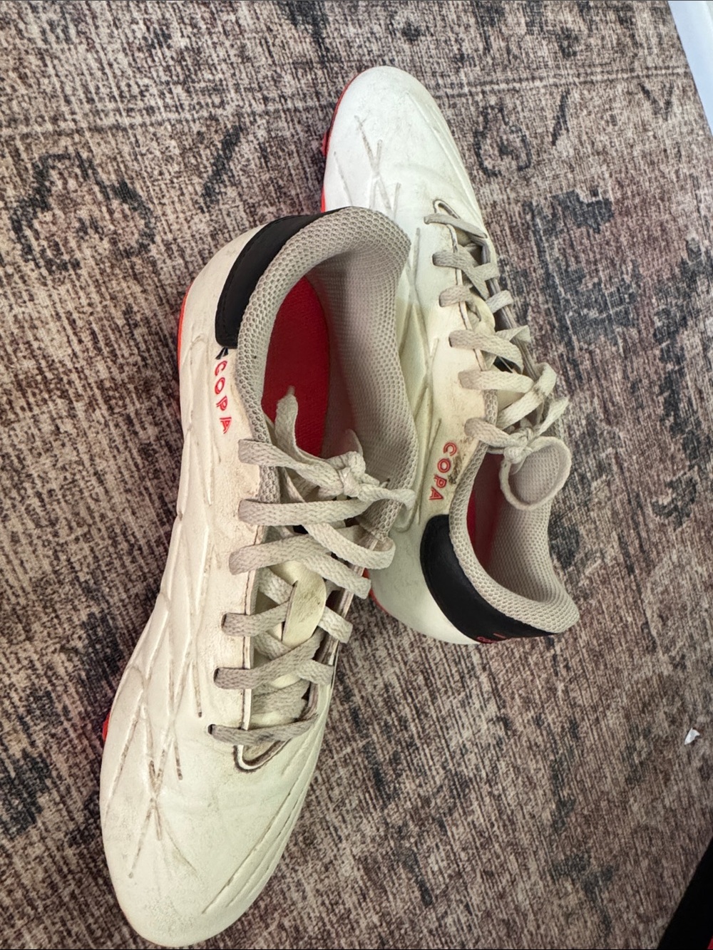 adidas Women's Copa Indoor Soccer Shoes in Off-White and Red